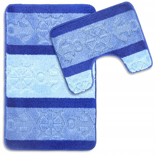 Decorator HOME Badteppich Set 2-TLG. Blau – rutschfest & Weich, Badematte für Badezimmer Teppich 50x80 cm & 50x40 cm - Ideal für Fußbodenheizung