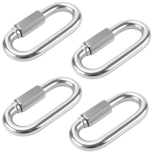 SYUTBOU 4 Stück M10 Schraubkarabiner Edelstahl, M10 Kettenglied Karabiner 1000kg Tragkraft, Kettenverbinder Karabinerhaken für Ketten und Industrieanwendungen