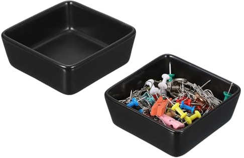 PATIKIL Quadratische Büroklammern Halter 2 Stück Keramik Klammern Spender Organizer Schreibtisch Organizer Zubehör Für Büro Schreibtisch Dekoration Haarnadel Binder Papier Klammer Schwarz