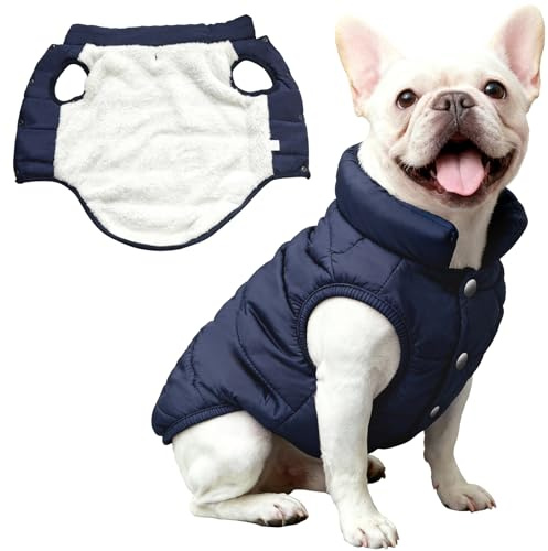 Asmea Hundemantel Warme Fleece Hundejacke Wasserdichter Hundemantel für Kleine Hunde Weiche Wintermantel Hund Hundepullover für Kaltes Wetter Weihnachten Hundejacke Blau S