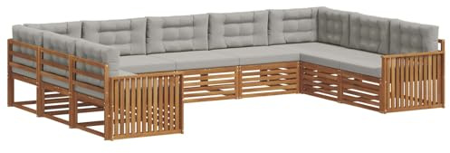 vidaXL Sofagarnituren 9 pcs Natürlich und Hellgrau Massivholz Akazie, Gartenmöbel, modernes Outdoor-Sofa, Robustes Set, Lounge-Sitz, Terrasse, Komfort für Dein Zuhause