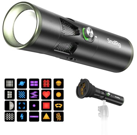 SMALLRIG RF20C Portable LED Photography Flashlight, 20W Dimmable 5 Color Fill Light, CRI 97+, TLCI 99+, 10000mAh Zoom Video Light with Gobos Silicone Gobo Holder for Video, Content Creators - 5335