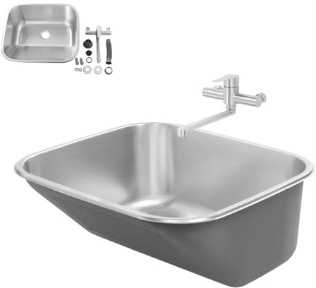 Lavabo en acier inoxydable, encastrable de qualité supérieure, 50 × 45 × 20 cm, lavabo avec robinet, montage mural/encastrable, pour restaurant, cuisine, bar, garage et maison