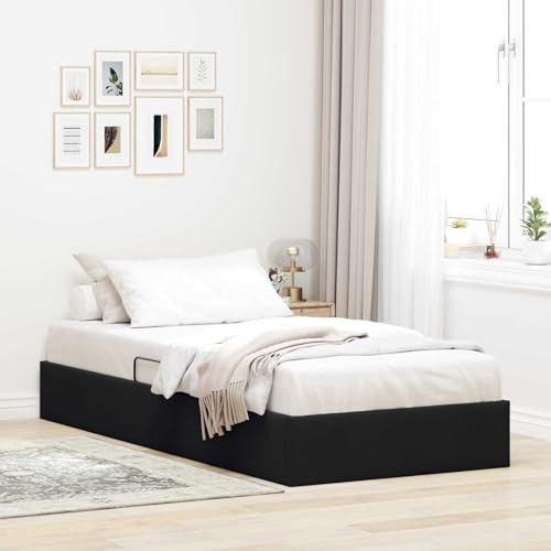 Molumvel Polsterbett 100x200 cm Schwarz Samt mit Stauraum und Kopfteil, Hydraulisches Bett mit Bettkasten für Schlafzimmer, Einzelbett mit Metallrahmen