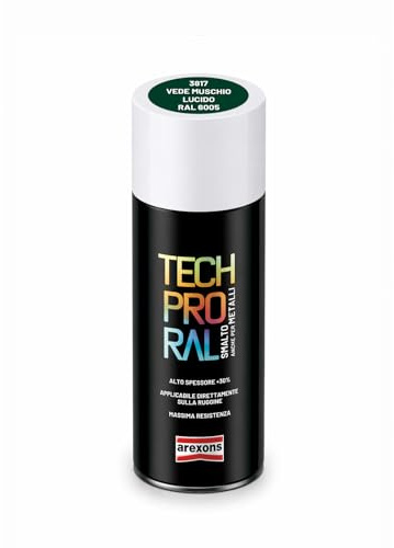 AREXONS - Tech Pro Smalto Spray Verde Muschio Ral 6005 Lucido Alta Copertura per Manufatti Ferro Esterni Porte Cancelli 400ml