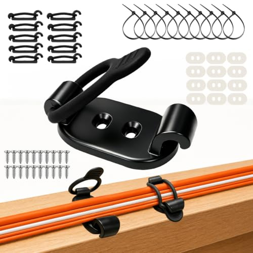 Wosyoodo 10 Stück Kabelhalter selbstklebend mit Schrauben & Kabelbindern, verstellbarer elastischer Kabelmanagement Organizer für Kabel unter Schreibtisch, TV, PC, Ladekabel, HDMI, Schwarz