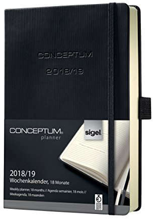 SIGEL C1901 Wochenkalender 2018/2019, 18 Monate, ca. A5, schwarzes Hardcover, Conceptum - weitere Modelle