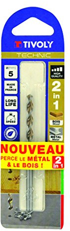 Tivoly 10804420350 Blister Pack of 1 Wood-Metal 2-in-1 Technic Graduated Drill Bit, Grey, Diameter 3.5 mm