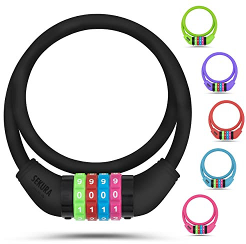 Büchel Sekura 60501209 Unisex-Kinder Zahlenschloss 120 cm mit farbigem Deckel, 4-stellig, programmierbar, Schwarz, One Size