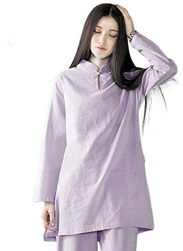 KSUA Damen Tai Chi Uniform Zen Meditations Anzug Chinesische Kung Fu Kleidung Baumwolle (Hellviolett, EU L)