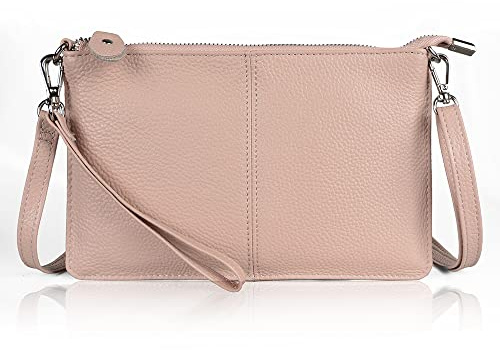 befen Genuine Leather Wristlet Clutch Wallet Purses Small Crossbody Bags for Women with RFID Blocking Card Slots, Carnation Pink, S