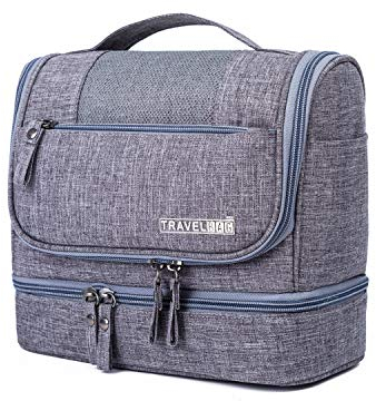 FANDARE Kulturbeutel Damen Herren Kosmetiktasche Reise Kulturbeutel, Waschtasche Kulturtasche zum Aufhängen mit getrennten Fächern für trockene und nasse Reiseartikel Wasserdicht Polyester Grau