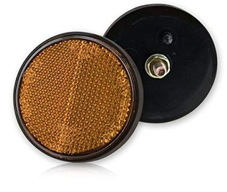 2 x Motorrad Reflektor rund gelb Ø 60x10mm Bolzen M6 E-geprüft Seitenstrahler Katzenauge Roller Quad