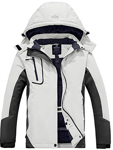 Wantdo Damen Berg Ski Jacke Wärmer Winter Fleece Mäntel Wasserdichter Atmungsaktive RegenMäntel Outdoor Kapuzen Windbreaker Jacken Weiß L