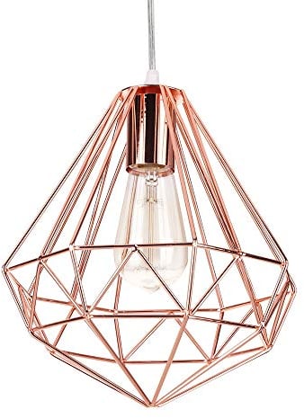 iDEGU Retro Hängelampe Vintage Lampe im Industrie Design Käfigform Lampenschirm aus Metall E27 Pendelleuchte Modern Hängeleuchte für Esszimmer Küche Schlafzimmer Wohnzimmer (25cm, Roségold)