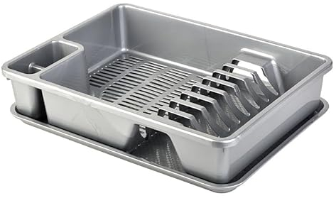 Engelland Abtropfgestell, Abtropfgitter, Farbe: Silber-Grau, Geschirrständer, Küche, Abtropfschale, Geschirrkorb, Abtropfkorb, aus Kunststoff, für bis zu 9 Teller, L 38,5 x B 28,5 x H 8,5 cm