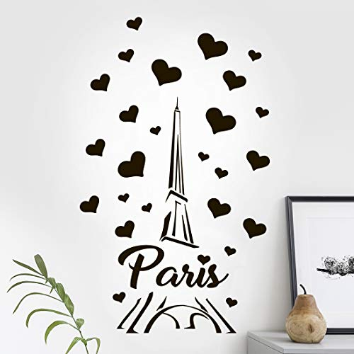 Autocollant mural en vinyle pour chambre d'enfant Motif Tour Eiffel Paris Décoration de chambre à coucher Cuisine Salon Maison Décoration Amour Voyage Chambre d'enfant amovible Pochoir fenêtre Porte