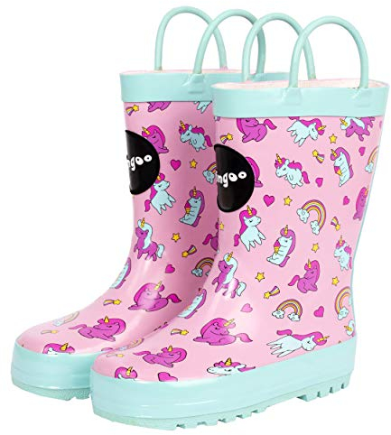 Fringoo - Kids Welly - Taglia 6-11 UK Bambino - Gomma - Accenti di carattere - Design multicolore per ragazzi e ragazze - Stivali da pioggia per bambini, Unicorni., 30 EU
