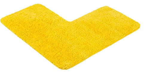 PANA® Duschvorleger mit Eckausschnitt (50x100x100 cm) • Badteppich für Eckduschen • Duschmatte rutschfest & waschbar • Eck Badematte • Ideal für eckige Duschkabinen • Farbe: Gelb