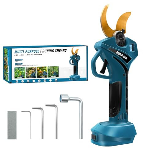 MIRTHBUY Akku Astschere 18V, 40mm Drahtlose Elektrisch Gartenschere, Max Öffnung 65mm Kompatibel für Makita BL-18V, Bürstenlosen Motor, LCD-Display, zum Beschneiden von Bäumen (Kein Akku)