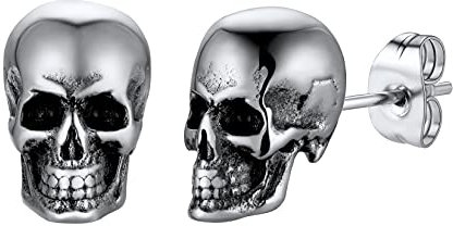 U7 Boucle d'Oreille Clous Homme Tête de Mort en Acier Inoxydable Rock Style Skull Stud Earrings