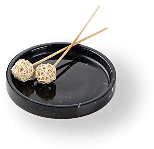 PHINILUX 100% Carved Marble Round Vanity Tray 5.5'', for Kitchen Bathroom Countertop, Nightstand Decor, Candle Holder, Jewelry Rind Dish, Trinket Plate, Table Accents, Black