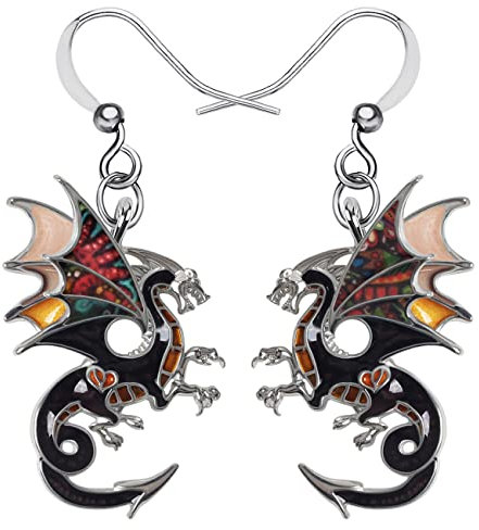Émail Alliage Dragon Boucles D'oreilles Fantaisie Dinosaure Goutte Dangle Bijoux De Mode Pour Femmes Filles Charme Cadeau (Marron)