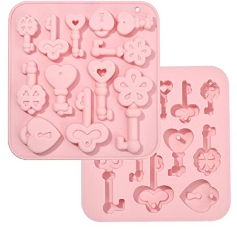 UR URLIFEHALL 2 piezas Vintage Key Food Grade Silicona Moldes de resina Silicona para hornear moldes para hacer chocolate Cake Jelly Fondant