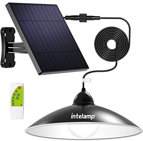 INTELAMP Solarlampen für Außen Innen Hängend, LED Solar Hängelampen mit Fernbedienung, Wasserdicht Solarleuchten Pendelleuchte für Zelte, Pavillons, Lagerhallen, Hühnerställe mit 5m Kabel