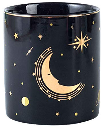 Pen Holder Stand for Desk Cute Durable Ceramic Gold Moon Pencil Cup Pot Desktop Organizer Makeup Brush Holder (Moon-Black)