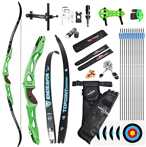 Bogenschießen Takedown Recurve Bogen und Pfeile Set ILF Wurfarme und Riser 66/68/70 Zoll Erwachsene Wettbewerb Bogen Recurvebogen Sportbogen Jagdbogen 28-44lbs (68/30lbs, Grün)