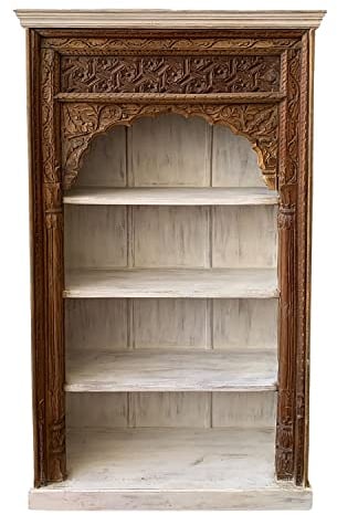 Regal Mango Massiv Holz Muster 19 Braun Weiss Vintage 195 cm hoch für Diele oder Schlafzimmer | Standregal Braun-Weiss ohne bohren für Badezimmer | Raumteiler Wandregal für Bücher CD DVD Wohnzimmer