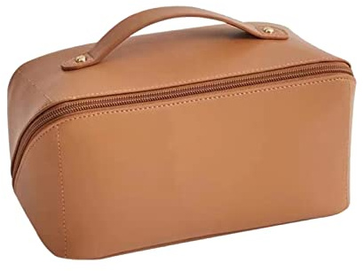 CORIOS Große Kapazität Kosmetiktasche Wasserdicht Kulturtasche Leder Schminktasche Multifunktions Kulturbeutel Tragbare Make-up-Tasche für Damenkosmetik Accessoires und Toilettenartikel Braun