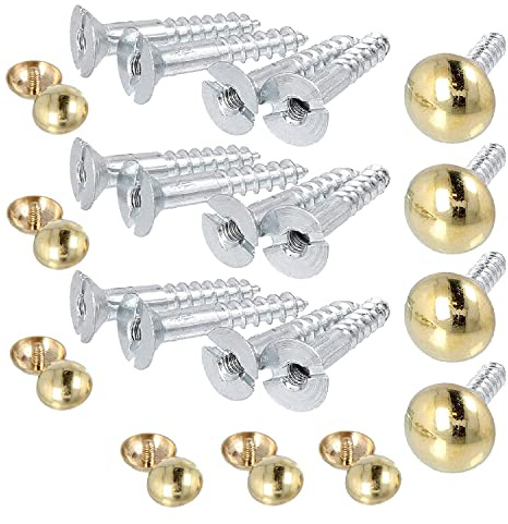Lot de 16 vis de miroir avec tête bombée plaquée laiton poli de 25 mm pour miroir, tables, plaques de bain, armoires, panneaux en verre.