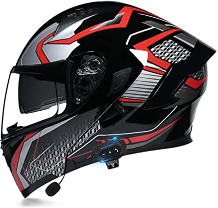 Smilfree Adults Klapphelm Mit Bluetooth, Anti-Fog Visier Motorrad Integrierter Bluetooth-Helm Mit Doppelvisier, Motorradhelm Für Herren Und Damen ECE Genehmigt - Automatische Reaktion