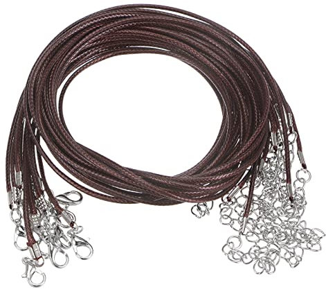 sourcing map Cordón de Collar Encerado 10uds, 60cm y 1,5 mm Diámetro, Cuerda para Collar con Cierre para Colgantes, Esposas, Collares, Suministros para Hacer Joyas, Oscuro Marrón
