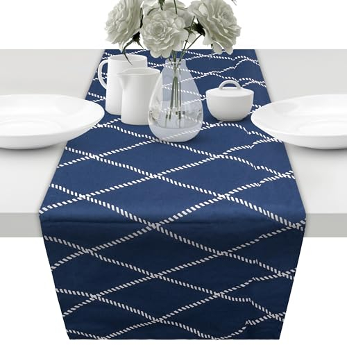unendlich schoen - Tischläufer aus 100% Baumwolle in Bester Qualität, Tischdecke für Esstisch Wohnzimmer (blauweiß Raute, 43 x 160 cm)