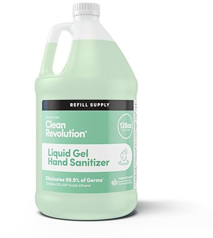 Clean Revolution Liquid Gel Hand Sanitizer, 128 Fl. Oz Refill Supply Container| Eliminates 99.9% of Germs | Gentle & Aloe Enriched | 70% USP Medical Grade Ethanol, Medical Facility Compliant