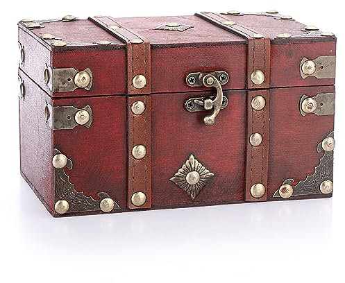 SUMNACON Vintage-Aufbewahrungsbox aus Holz, dekorative Schmuckschatulle, Schatztruhe, Andenken-Organizer, Behälter für Andenken, Schätze, Schmuck (Größe S)