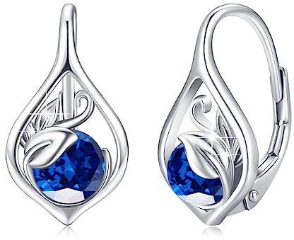 September Geburtsstein Ohrringe 925 Sterling Silber Ranke Leverback Ohrringe für Frauen Geburtsstein Creolen Schmuck für Frauen (Saphir)