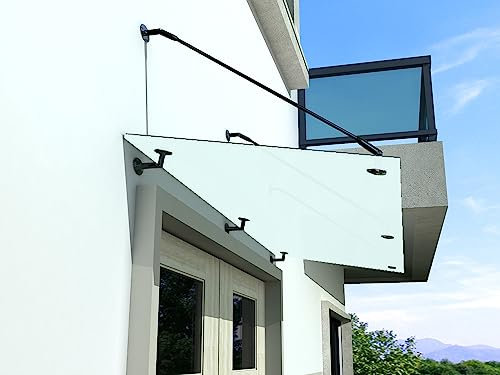 BuyLando.Shop - (Typ-BK) Glasvordach VSG Türdach Hausdach Pavillion Pergola Überdachung inkl Schwarz Pulverbeschichtet (Streben, 120x90cm Milchglas)