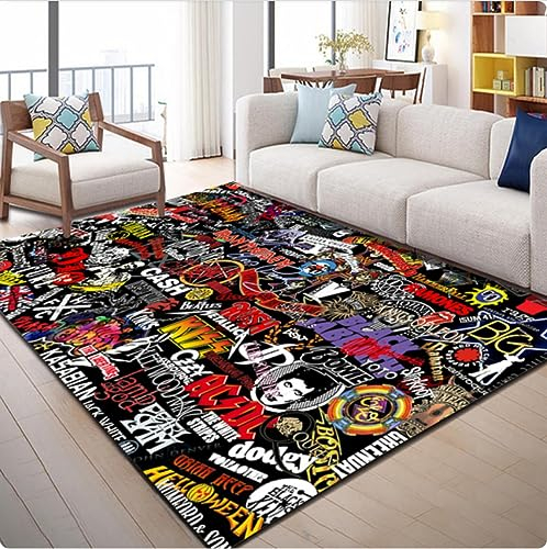 TIKLO Musik Rock and Roll Teppich Küche Essen Eingang Fußmatte Schlafzimmer Bodendekoration Wohnzimmer Teppich Badezimmer Anti-Rutsch-Teppiche 160X230CM