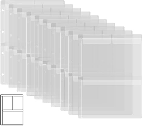 Briartw 10 Seitenschutzhüllen mit drei Fächern, für A4-Größe, 4-Loch-Bindermappe für Stanzformen und Briefmarken, wasserdichte transparente PVC-Tüten zur Aufbewahrung von Bastelbedarf, Karton