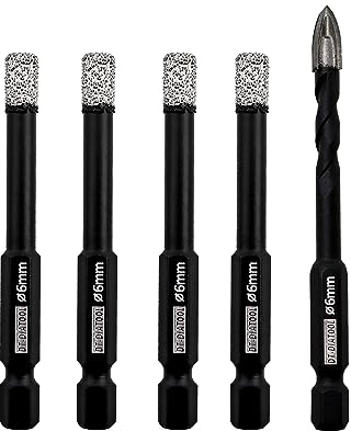 DT-DIATOOL Diamond Drill Bits6mm 4 pieces with 6mm Diamond Tip Carbide Drill for Tile Porcelain Ceramic Marble Granite(5-Pack)