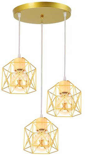 PETITES ECREVISSES 3 flammig Pendelleuchte Industrielle Vintag Hängeleuchte E27 Deckenleuchter mit Sechseck Design Lampe aus Eisen mit Holz Pendellampe für Wohnzimmer Esstisch Küche