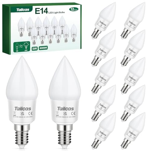 E14 Kerze LED Lampe, 5W 450 Lumen E14 LED Kaltweiß Birne 6000K, ersetzt 40W Glühlampen, Glühbirnen Nicht Dimmbar, Kein Flackern Energiesparlampe, 12 Stück