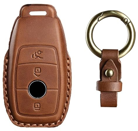 KUNIO Étui de clé de voiture en cuir pour Mercedes A B C E S G Classe GLC CLE GLB CLA W177 W247 B200 W205 S63 AMG A200 MS Étui de clé en cuir, 3 touches marron, 3 Tasten