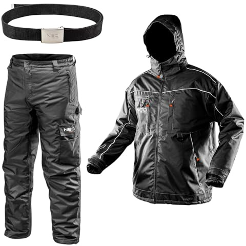 NEO TOOLS Pantalon de travail thermique d'hiver pour homme ou ensemble avec veste de travail d'hiver taille S (48) à 3XL (58) | Robuste, chaud, imperméable, coupe-vent en tissu Oxford renforcé, L