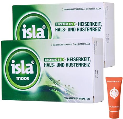 Isla moos Halspastillen 2x 60 Stk. I Linderung bei Heiserkeit, Hals- und Hustenreiz I Lutschpastillen I Pflanzlich I Spar-Set plus Pharma Perle give-away (Isla moos 2x 60 Halspastillen)