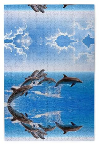 Einzigartiges 3D-Tier-Delfin-Druck, Premium-Holz-Puzzle, 1000 Teile, Kunststoffbox-Verpackung